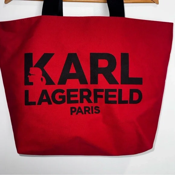 KARL LAGERFELD PARIS Kristen Tote Bag in Red canvas and saffiano leather - Picture 2 of 13